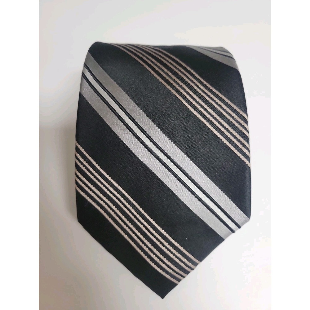 Club Room By Charter Club Silk Neck Tie Diagonal Stripe Black Silver Champagne